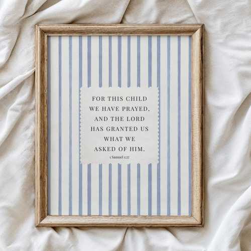 For This Child Blue Stripe Biblical Nursery Art, 1 Samuel 1:27 Giclee Print, Baby Boy Wall Art, Church Nursery Decor, Multiple Sizes