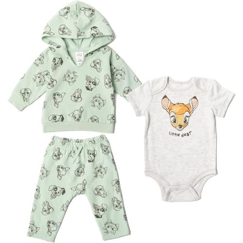 Disney Classics Winnie the Pooh Mickey Mouse Baby Hoodie Bodysuit and Pants 3 Piece Outfit Set (Newborn - 24 Months)