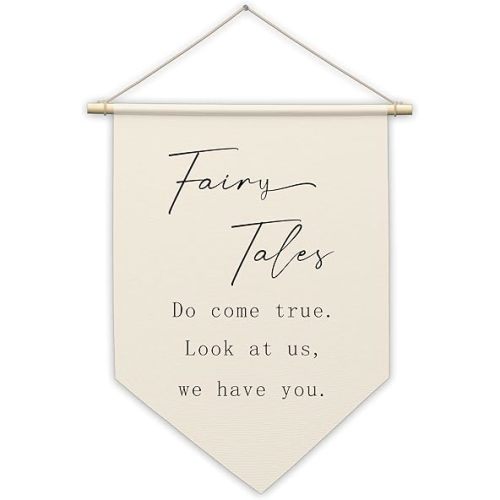 Inspirational Canvas Hanging Pennant Flag, Fairy Tales - Hanging Banner Wall Sign Decor Gifts, Nursery Toddler Bedroom Decor, Birthday Christmas Wall Art Decoration Gifts For Baby Kids Girls, 18