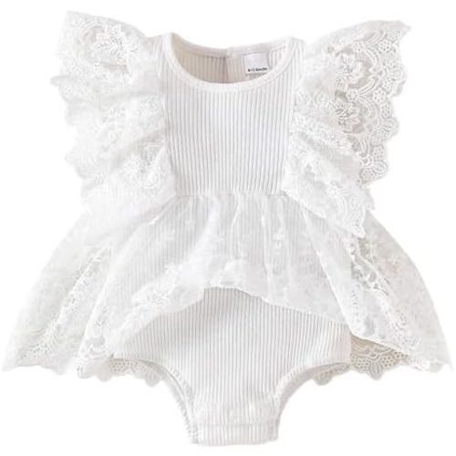 Baby Girl Romper Dress Ribbed Newborn Lace Boho Tutu Dresses Headband Baptism Photography Wedding Summer Outfit 0-24M