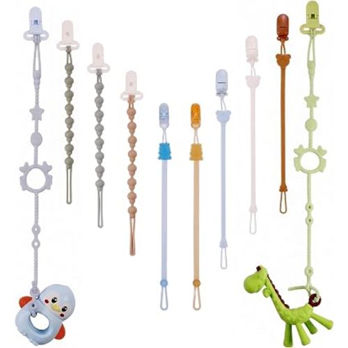 Pacifier Clip & Toy Strap 2-in-1 Combo, 8 Binky Clips, 2 Toy Tethers