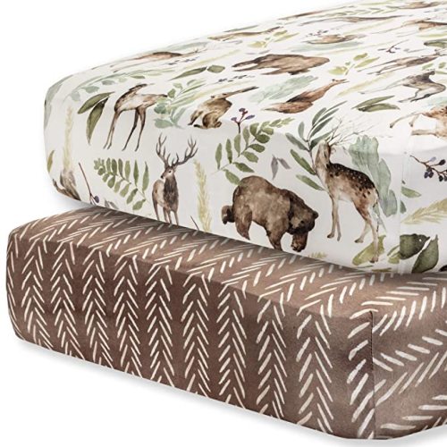 Pobibaby - 2 Pack Premium Fitted Baby Boy Crib Sheets for Standard Crib Mattress - Ultra-Soft Cotton Blend, Safe and Snug, and Stylish Woodland Crib Sheet (Wildlife) - 2 Pack - Crib Sheets
