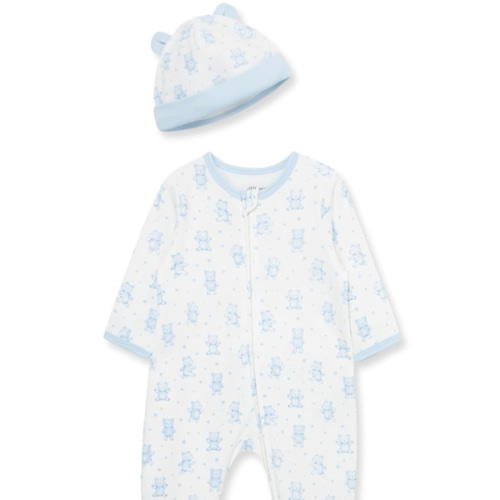 Little Me Baby Boy Clothes 2-Piece Baby Sleeper and Cap Set, 100% Cotton Footies Baby Essentials, Preemie to 9 Months