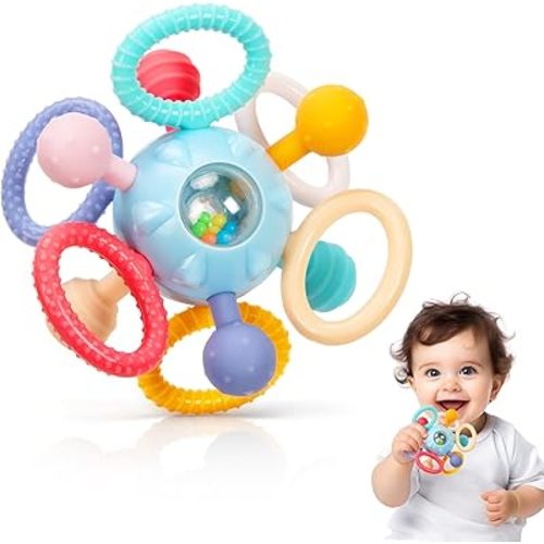 Baby Teething Toys for 0-6 6-12 Months, BPA Free Food Grade Silicone Teether, Infant Sensory Chew Rattles Toys, Gifts for Infant Newborn Boys Girls 0 3 6 9 12 18 Months, Sky Blue