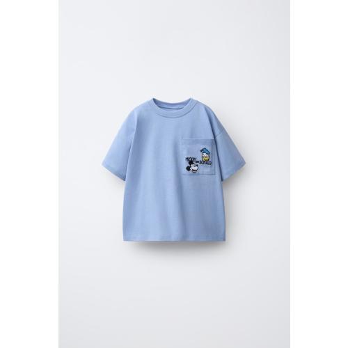 MICKEY MOUSE AND DONALD DUCK © DISNEY EMBROIDERED POCKET T-SHIRT - Blue | ZARA United States