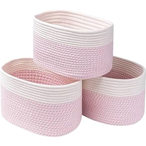 CubesLand Pink Storage Basket Bins for Shelves Closet Storage,Woven Rope Baskets for Organizing,Decor Basket for Living Room,Bedroom Organization&Storage,Perfect for Pet Toy&Food Storage, 3Packs
