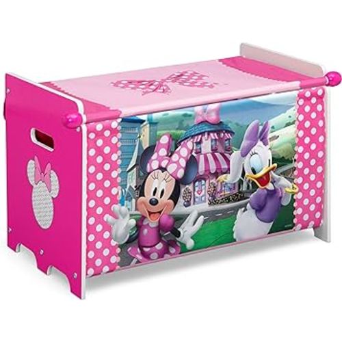 Delta Children Minnie Mouse Toy Box with Retractable Fabric Top, Pink