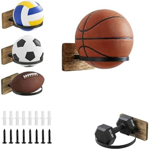 Basketball Holder Wall Mount, Wall Mounted Ball Holder & Soccer Ball Wall Mount, Metal Ball Display Rack for Football, Volleyball, Sports Accessories Organizer