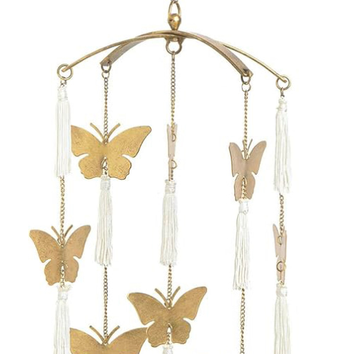Crane Baby Handcrafted Brass Ceiling Hanging Mobile for Nursery, Butterfly Nursery Decor for Girl, 6"x 6" x 36", Baby Girl Nursery Decor, Butterfly Mobile