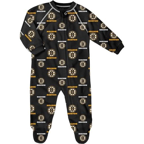 Outerstuff Boston Bruins Newborn All Over Print Raglan Sleeper - 0-3 Months - Black