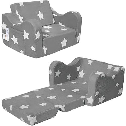 KokoSelene Toddler Couch, Kids Couch for Toddler Fold Out, 2-in-1 Convertible Kid Sofa to Lounger Bed for Girls and Boys, Ideal for Reading Sleeping Gaming Decor (Gray)