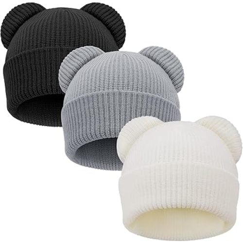 Baby Beanies Toddler Winter Hats with Bear Ears Soft Infant Knit Hat Warm Skull Cap for Baby Boys Girls 0-24 Months