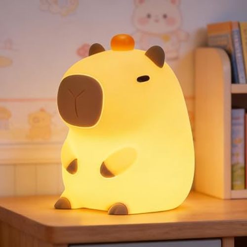 FAMIDUO Capybara Silicone Night Light, Dimmable Squishy Lamp, 20-Min Timer