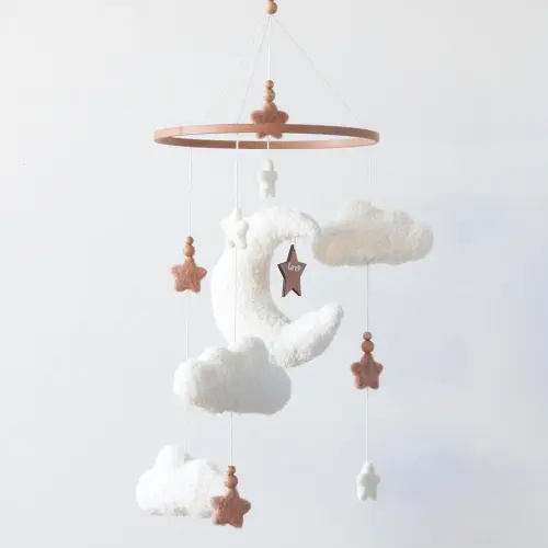 Cloud Moon Crib Mobile Cloud Baby Mobile for Crib Neutral Boho Clouds and Stars Moon Mobile Boucle Mobile, coffee 3