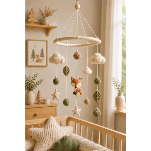Fox Baby Mobile, Woodland Crib Mobile, Crochet Nursery Mobile, Forest Baby Mobile, Neutral Nursery Decor, Baby Shower Gift