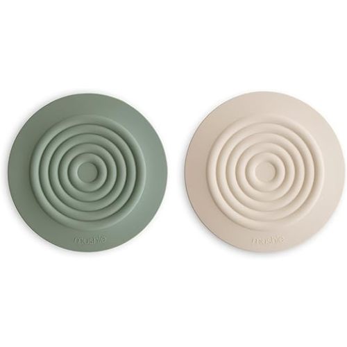 mushie Silicone Drain Stopper 2-Pack | 5.5 inch Diameter Bathtub Flat Suction Cover (Dried Thyme/Shifting Sand)