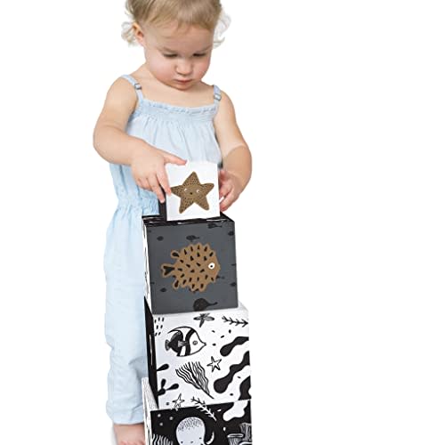 Wee Gallery Nesting Blocks, Stacking Toys for Toddlers and Kids, Educational Blocks with Numbers and Animal Illustrations for Motor Skills, Counting and Early Learning (Ages 2 & Up), Ocean Animals