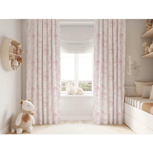Pink Safari Toile Nursery Curtains