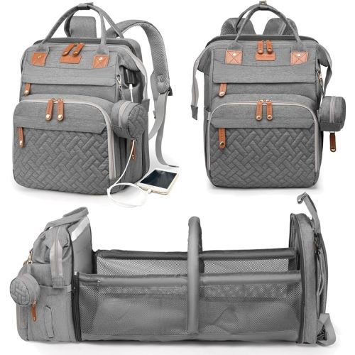 Baby Diaper Bags with Changing Station, Waterproof Diaper Bag Backpack for Moms Dads with USB Charging Port, Baby Shower Gifts, Large Capacity diaper backpack, Grey