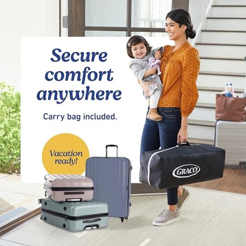 Graco On The Go Zip DLX Pack ‘n Play Playard, Folding Playpen with Bassinet, Portable Crib, Parker