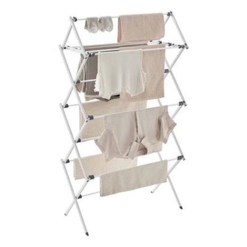 LEDREM Foldable Clothes Drying Rack Laundry Drying Rack Clothes Airer Steel Frame White
