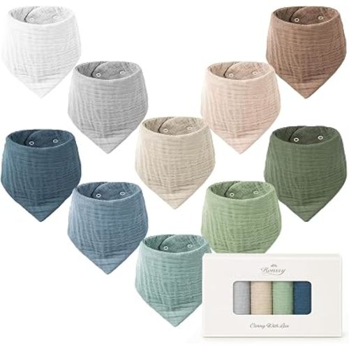Konssy 10 Pack Baby Muslin Bandana Bibs for Drooling and Teething