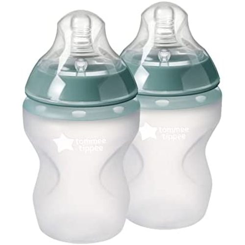 Tommee Tippee Closer to Nature Soft Feel Silicone Baby Bottle | Breast-Like Nipple, Anti-Colic, Stain & Odor-Resistant, Clear, 9 Ounce, 2 Count