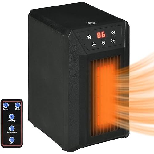 HOMCOM Electric Space Heater for Indoor Use, 1500W Fast Heating Portable Electric Heater with Infrared Quartz Heat Element, Thermostat, 3 Modes, Remote, 12h Timer