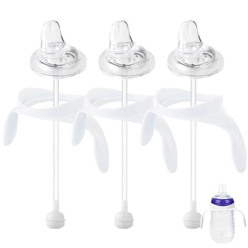 Sippy Cup Conversion Kit for Lansinoh Baby Bottles, Soft Straw Top and Weighted Straw Transition Kit with Handles, Set of 3