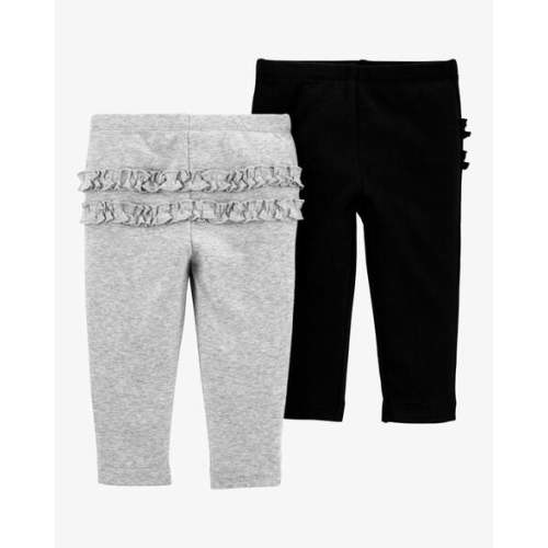 Baby 2-Pack Ruffle-Detail Cotton Pants - Grey/Black | Carter's