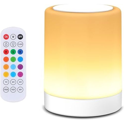 OORUN Touch Bedside Table Lamp,13 RGB Colors & 5 Brightness, USB Rechargeable Desk Lamp, Remote Control Dimmable Light with RGB Color Changing,Portable Lamp for Baby (White)