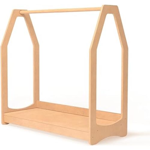 WOOD&ROOM Montessori Kids Clothing Rack with Shelf - Wooden Toddler Dress Up Clothes Rack - Kids Clothing Storage, Childrens Wardrobe Closet, Dressup Storage Organizer, Mini Closet For Kids Room