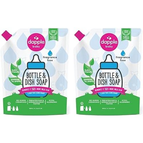 Dapple Baby, Bottle and Dish Liquid Refill Dish Soap Plant Based Hypoallergenic, Fragrance Free, (Pack of 2) 68.0 Fl Oz