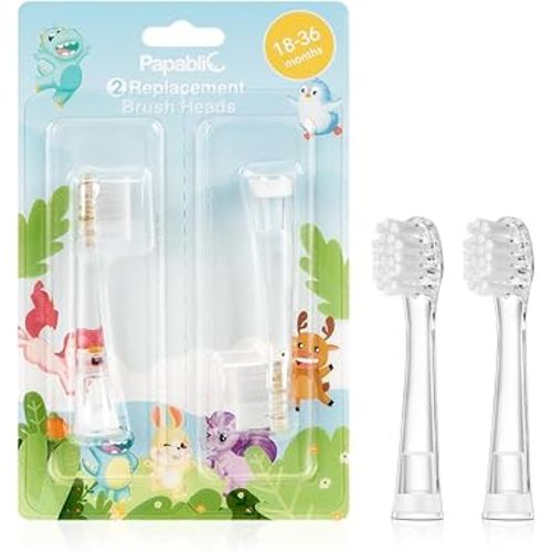 Papablic Replacement Toothbrush Heads - 2 Count | Compatible with Papablic BabyHandy & Toddler Sonic Electric Toothbrushes (18-36 Months)