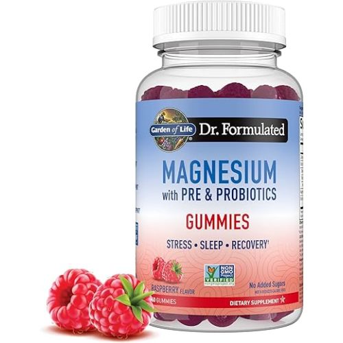 Garden of Life Magnesium Citrate Supplement Gummies with Prebiotics & Probiotics for Stress, Sleep & Recovery - Vegan, Gluten Free, Kosher, Non-GMO, No Added Sugars, Raspberry Flavor, 60 Count