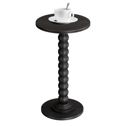 EDX Round Side Table - Solid Wood Leg Small Drink Table for Living Room Bedroom Office,Black