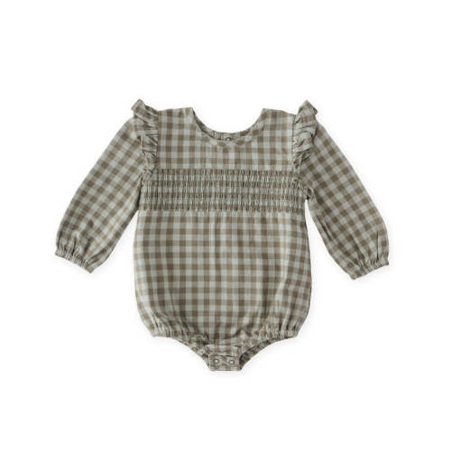 Flannel Long Sleeve Smocked One-Piece
