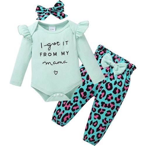 DISAUR Baby Girls Clothes Newborn Infant Baby Girls Outfit Long Sleeve Ruffle Romper Floral Pants Headband Sets 0-18 Months