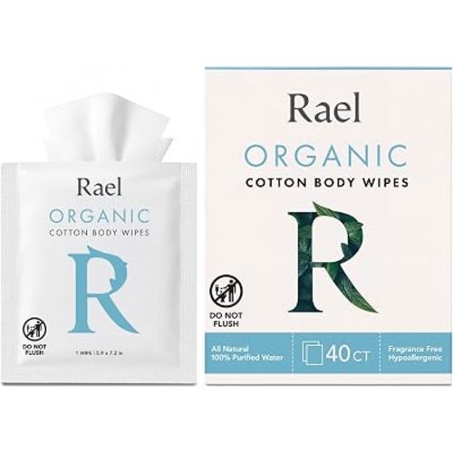 Rael Organic Cotton Wipes, Body Cloth, On-the-Go, All Skin Types (40 Ct)