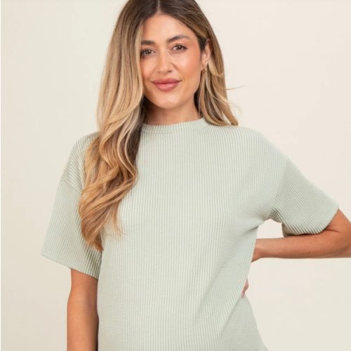 Sage Ribbed Short Sleeve Maternity Pajama Set – PinkBlush
