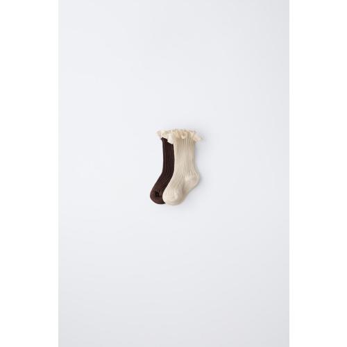 TWO-PACK OF LACE SOCKS - Ecru / Brown | ZARA United States