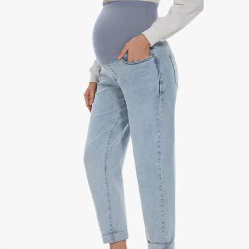 POSHGLAM Women's Maternity Jeans Over Belly Comfy Stretch Boyfriend Jeans Loose Pregnancy Pants, S-XXL