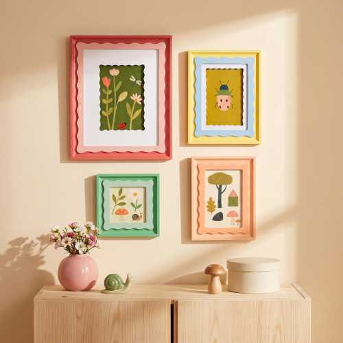 Whimsical Wavy Kids Picture Frame Set, Scalloped Woodland Nursery Decor, Gender Neutral Baby Shower Gift for Kids Bedroom Decor, 4x4 4x6 5x7