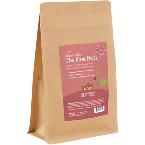 SPRIGS Mama Bear The First Bath, 8 Oz | Natural Herbal Postpartum Recovery Soak | Reusable Bathtub Bag with Sea Salt & Soothing Herbs like Uva Ursi & Goldenseal | For Postnatal Bathing & Perineal Care