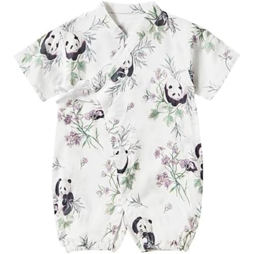 BINIDUCKLING Baby Kimono Style Wrap Over Bodysuit Soft Muslin Fabric Graphic Print