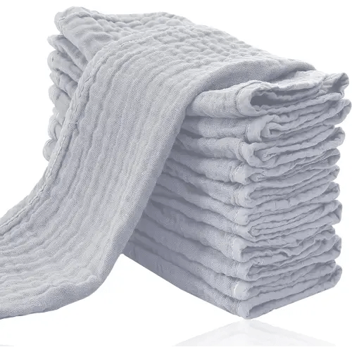 Cute Castle 12 Pack Muslin Burp Cloths for Baby - Ultra-Soft 100% Cotton Baby Washcloths - Large 20'' by 10'' Super Absorbent Milk Spit Up Rags - Burpy Cloths for Unisex, Boy, Girl - Slate