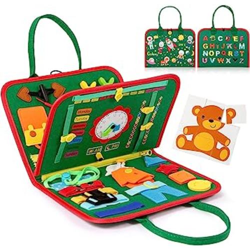 Hooku Busy Board for 1 Year Old, Montessori Sensory Toys for Toddlers 1-3, Fine Motor Travel Toys, Toddler Learning Activities, Birthday Gifts for Baby Boy Girl