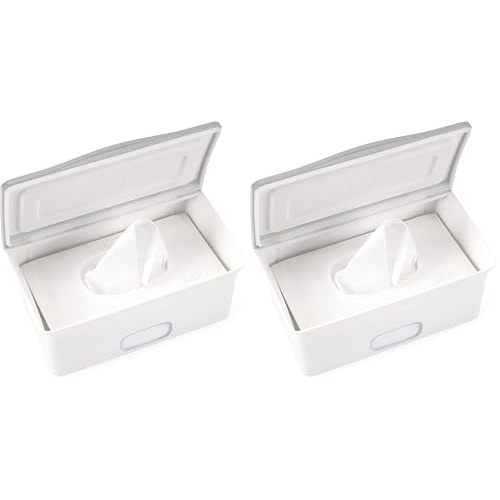 Ubbi Baby Wipes Dispenser, Baby Wipes Case, Baby Wipes Holder With Weighted Plate, Keeps Wipes Fresh And Non-Slip Rubber Feet, Gray (Pack of 2)