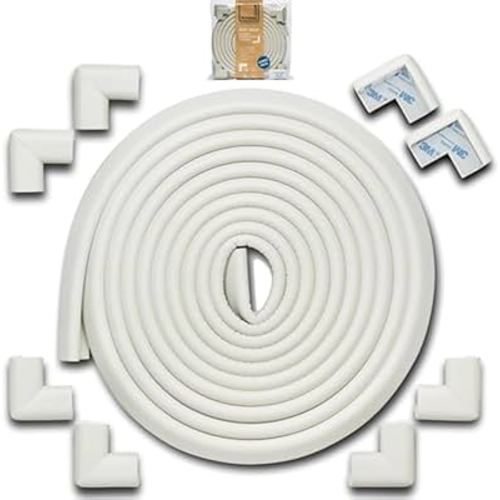 Roving Cove HeftyFit Edge Corner Protector Baby Proofing (Large 18ft Edge 8 Corners), Heavy-Duty, Soft NBR Rubber Foam, Furniture Fireplace Safety Bumper Guard, 3M Adhesive, Oyster White (Off White)