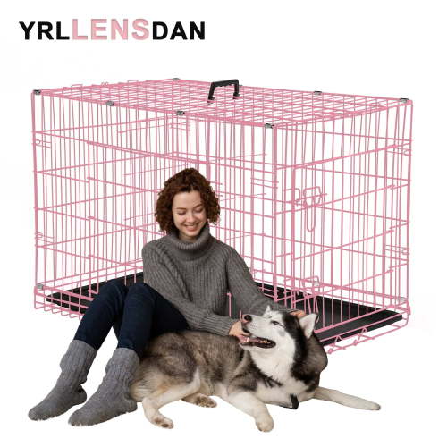YRLLENSDAN 48 inch XXL Dog Crate Extra Large Dog Crate for Large Dog Foldable Dog Crate with Divider Metal Dog Crate XXL Large Dog Kennel Indoor Large Dog Cage,Pink